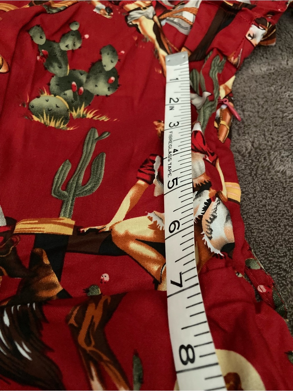WOMENS Western-Print Red Fit & Flare Dress from Unique Vintage size XL - Picture 7 of 10
